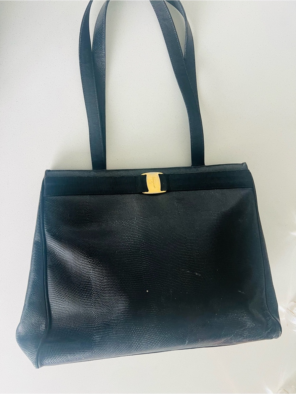 Authentic SALVATORE FERRAGAMO Vara Leather Tote Bag
